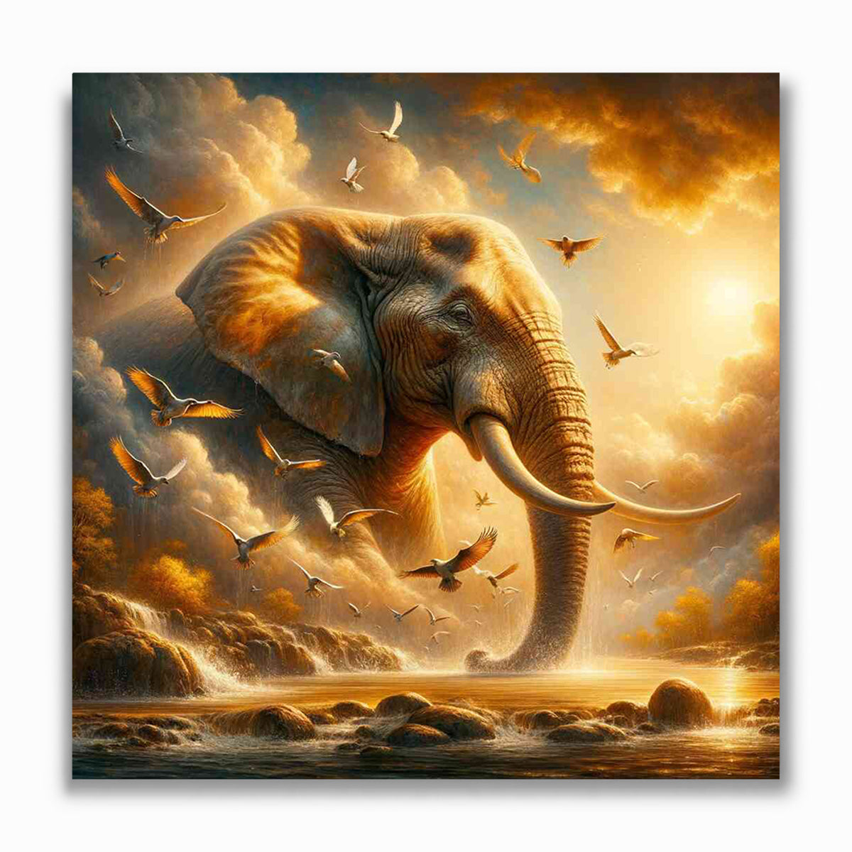 Malen nach Zahlen - Elefant mit Vögeln