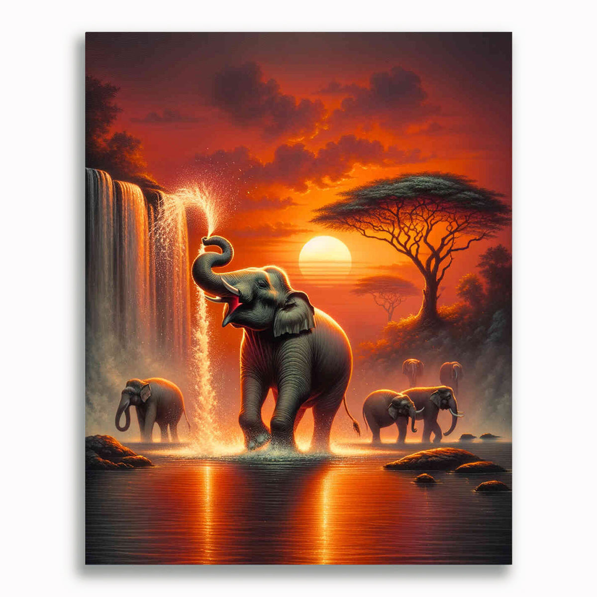Malen nach Zahlen - Elefant mit Wasserfontaine