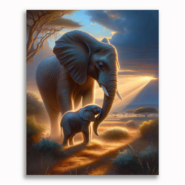 Malen nach Zahlen - Elefant Mutter und Kalb