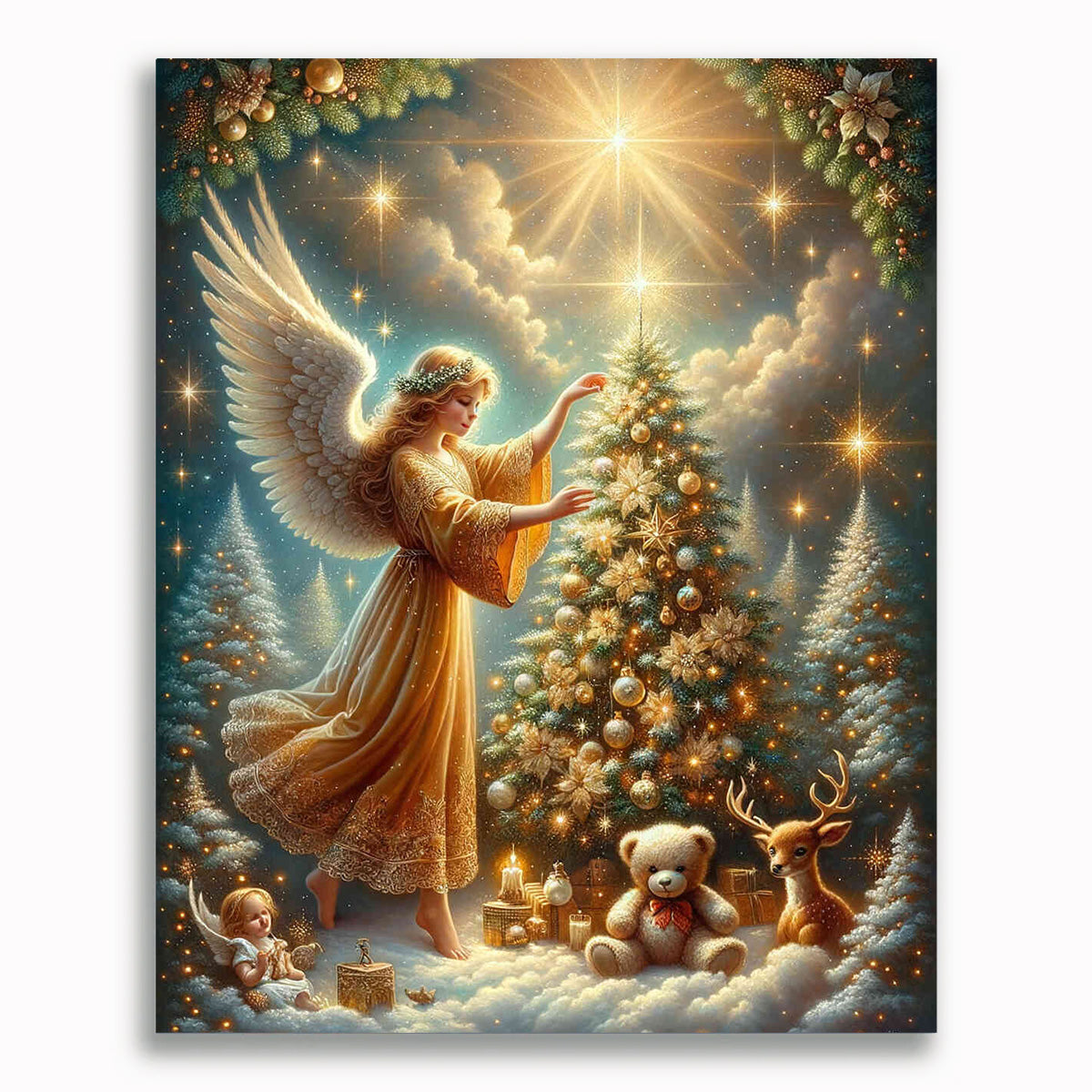 Malen nach Zahlen - Engel schmückt Weihnachtsbaum
