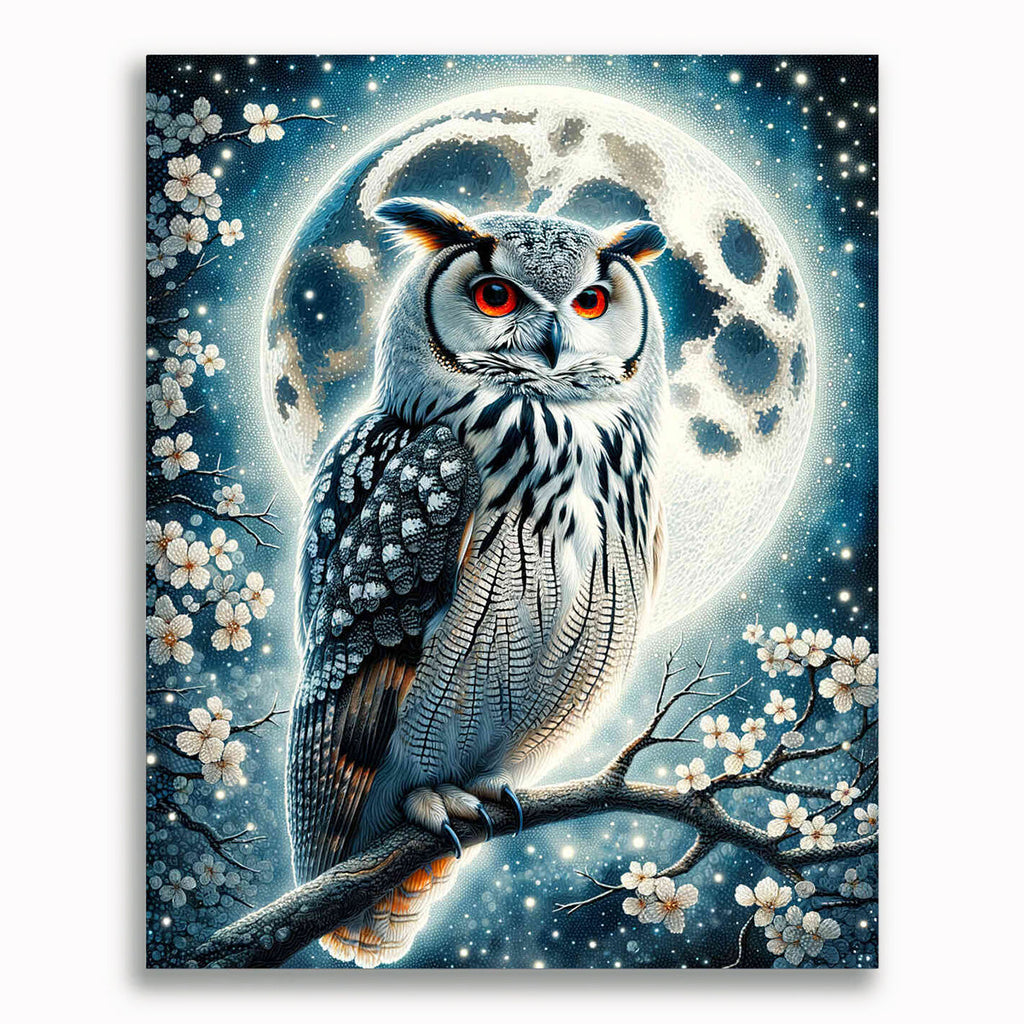 Malen nach Zahlen - Eule im Wolkenmondschein