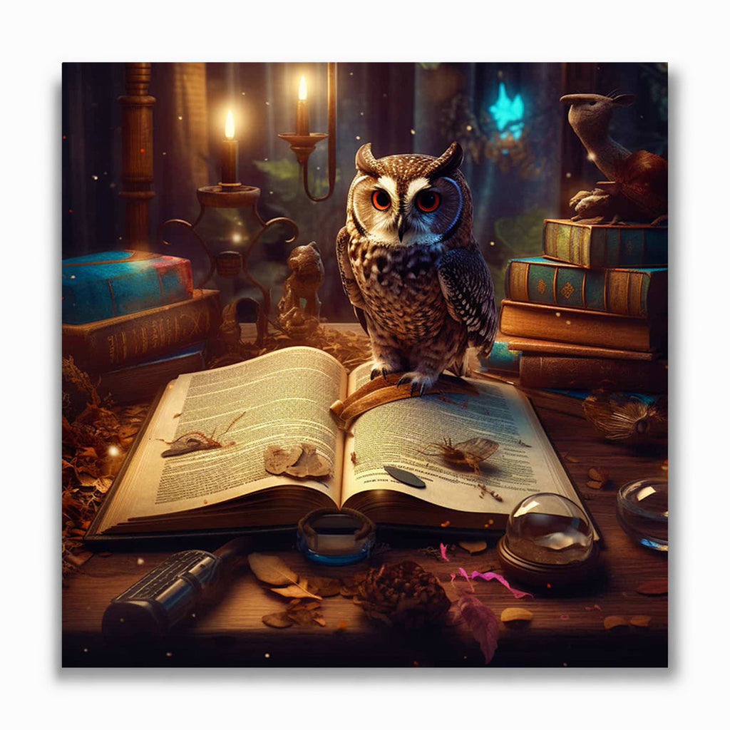 Malen nach Zahlen - Eule mit Buch und Kerzen