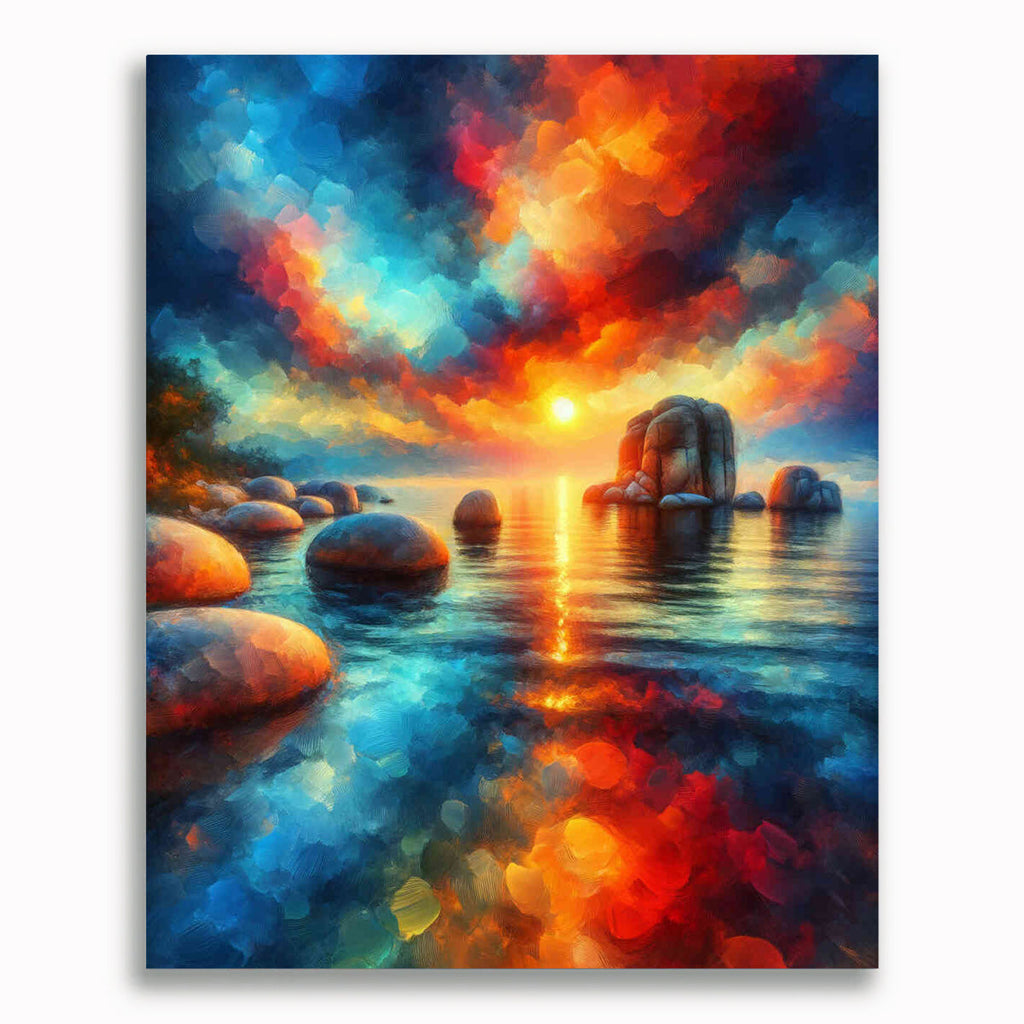 Malen nach Zahlen - Felsbrocken im Meer