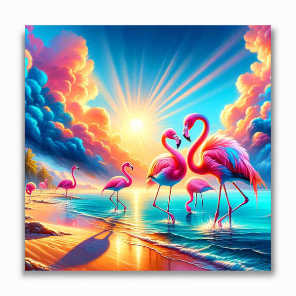 Malen nach Zahlen - Flamingos am Meer