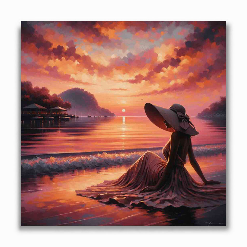 Malen nach Zahlen - Frau am Strand mit Sonnenschirm und Hut