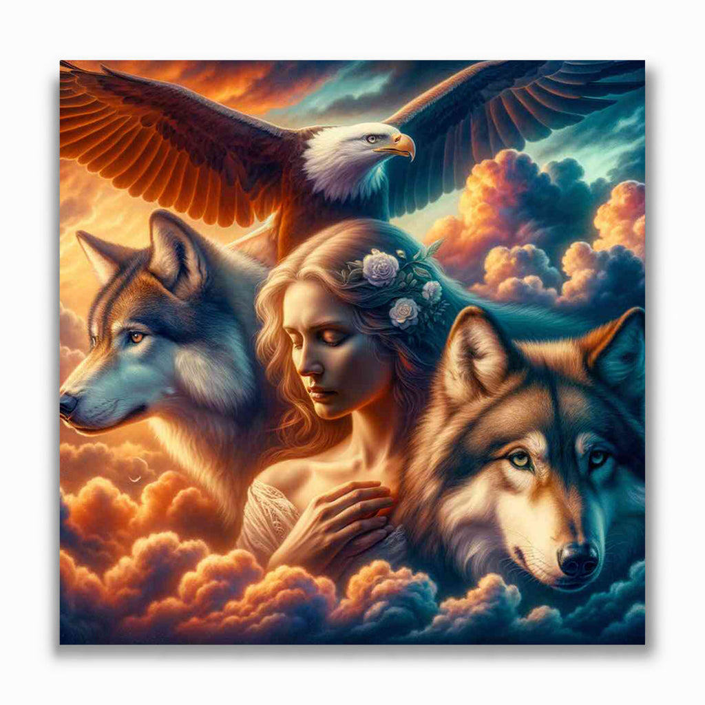 Malen nach Zahlen - Frau mit Adler und Wolf