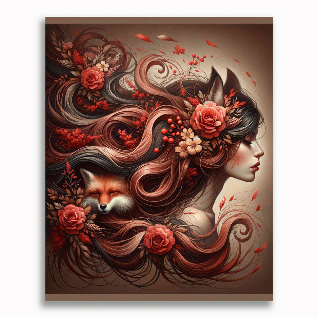 Malen nach Zahlen - Frau mit Fuchszopf