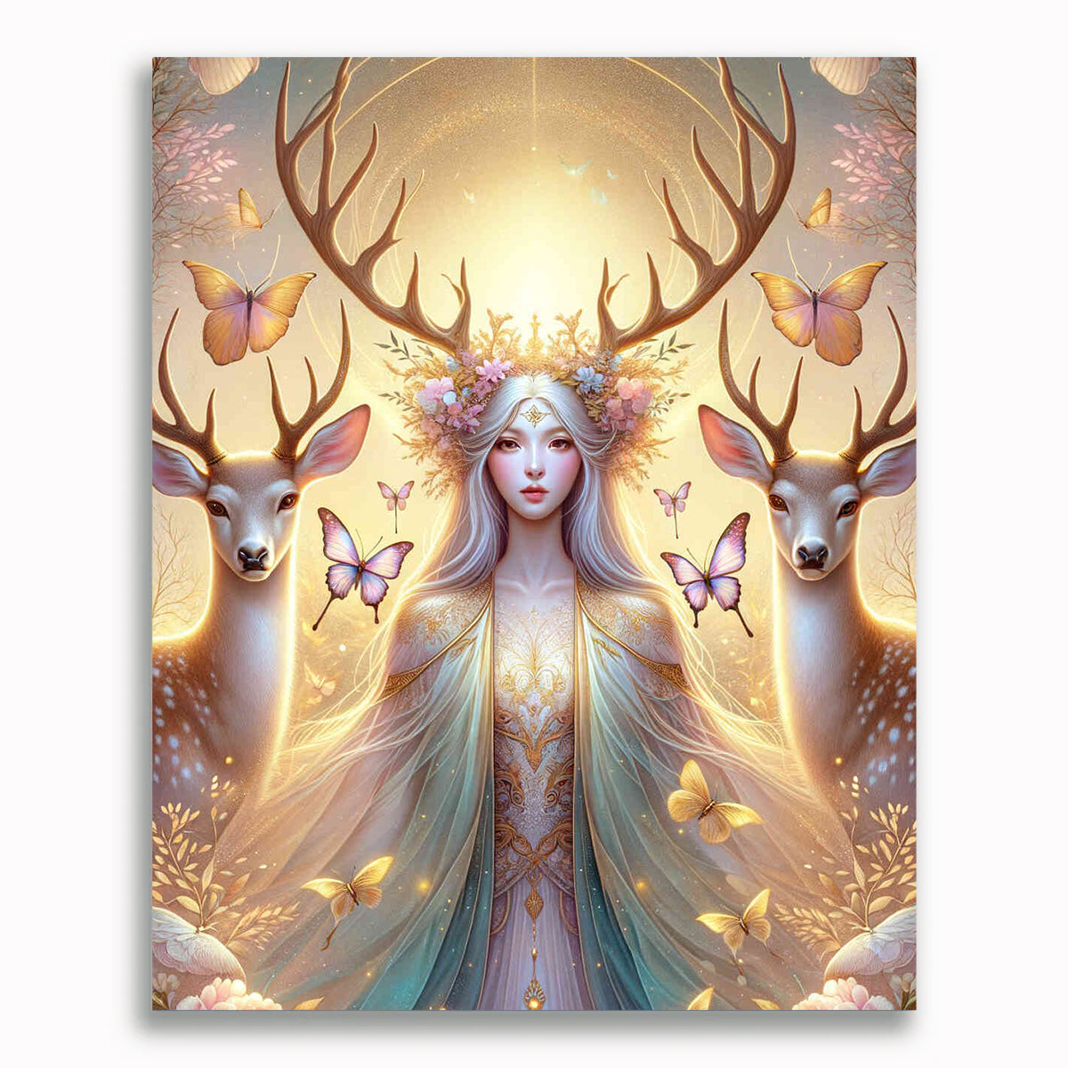 Malen nach Zahlen - Frau mit Geweih und Hirschen