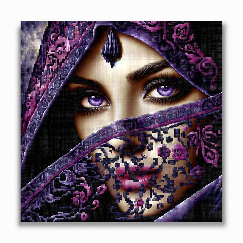 Malen nach Zahlen - Frau mit Lila und Schwarzem Tuch