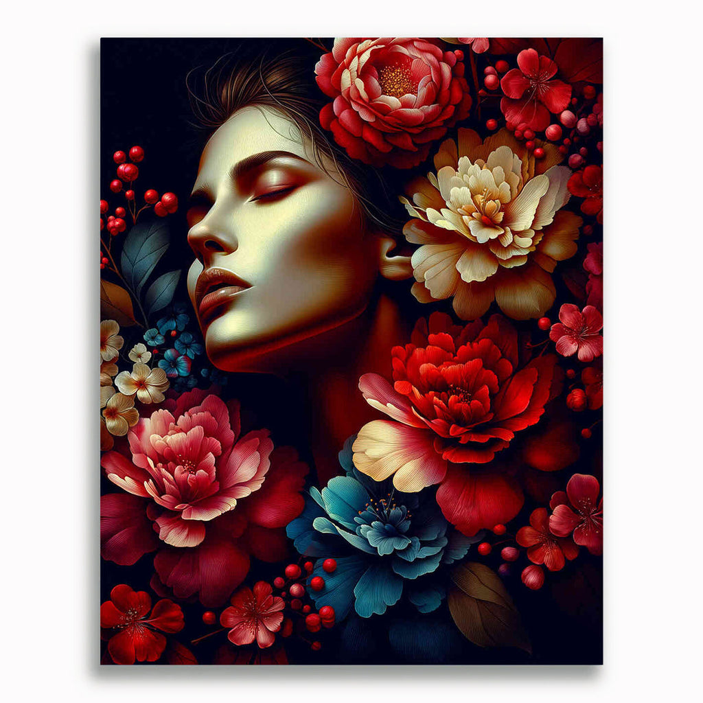 Malen nach Zahlen - Frau umgeben von Blumen