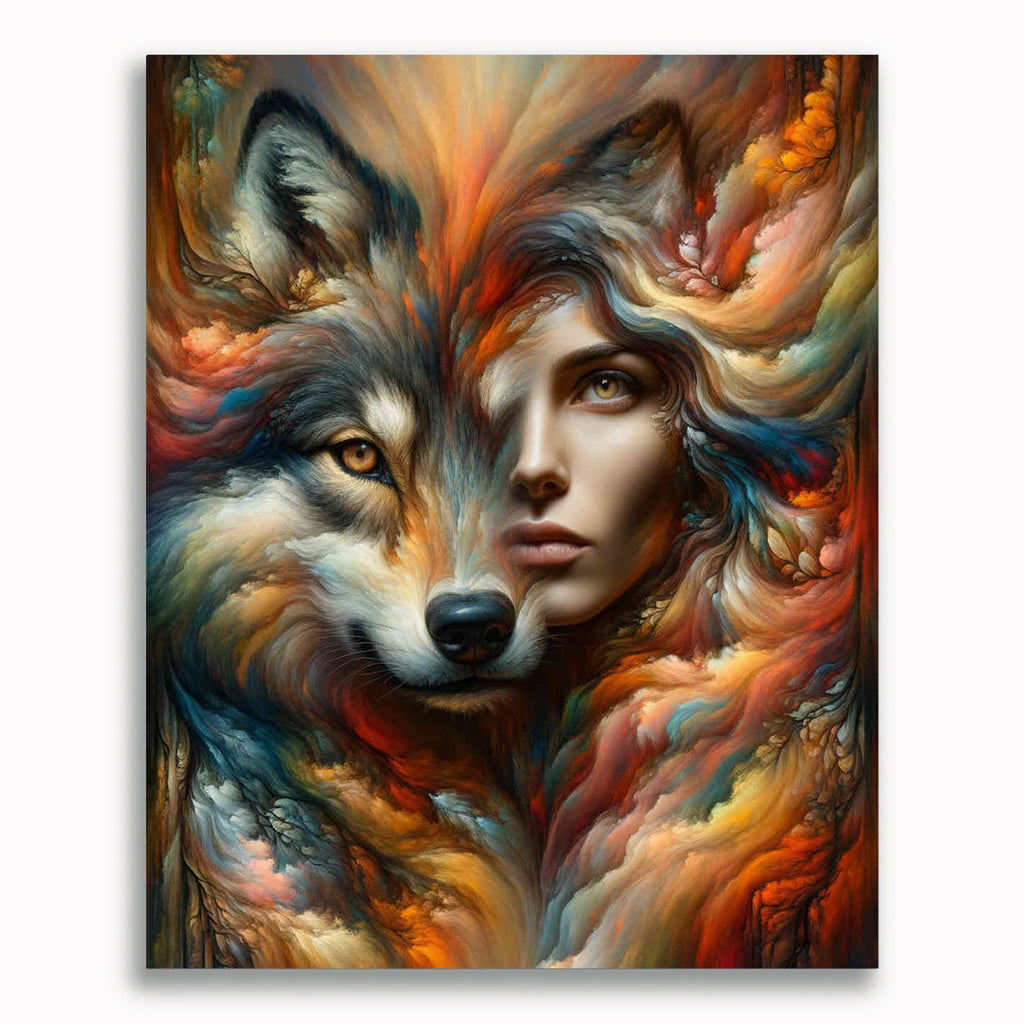 Malen nach Zahlen - Frau und Wolf, Gesichter