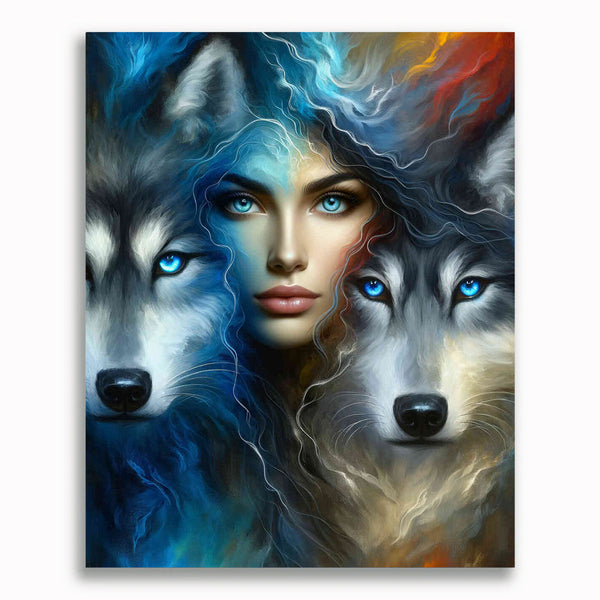 Malen nach Zahlen - Frau und Wolf