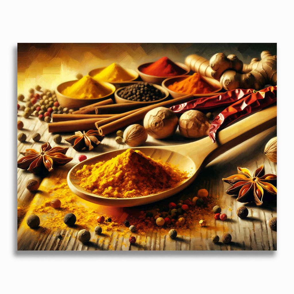 Malen nach Zahlen - Gewürze Holzlöffel