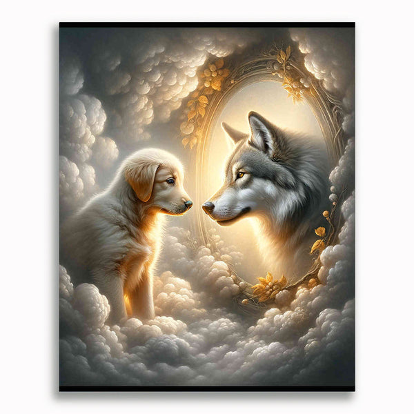 Malen nach Zahlen - Goldenretriever Wolf Spiegelbild