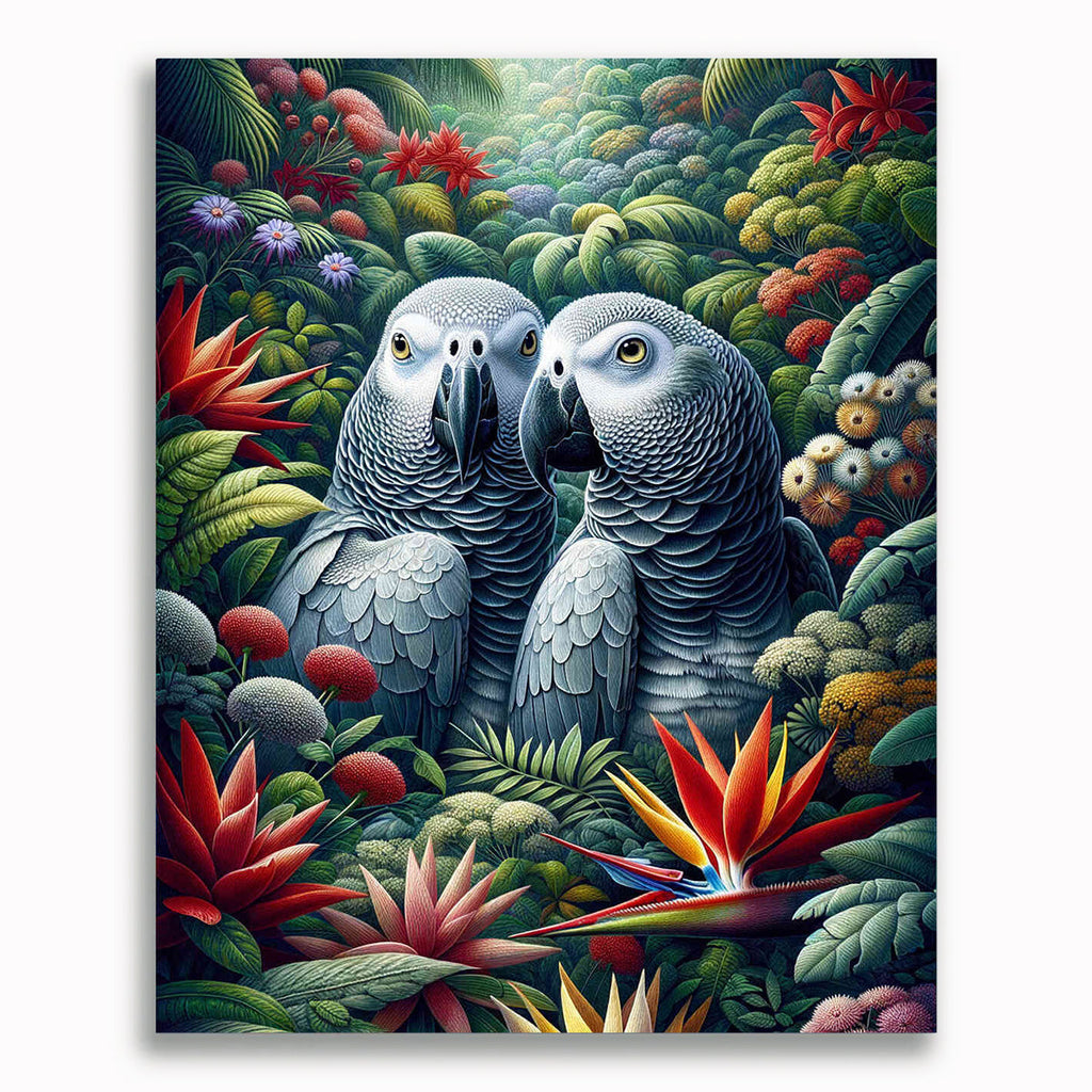 Malen nach Zahlen - Graue Papageien