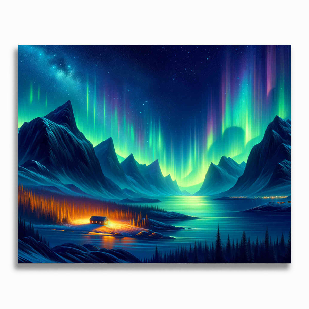 Malen nach Zahlen - Grüne Polarlichter Berg