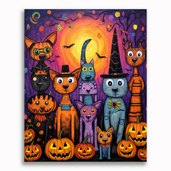 Malen nach Zahlen - Halloween Katzen, Hunde, Spinne