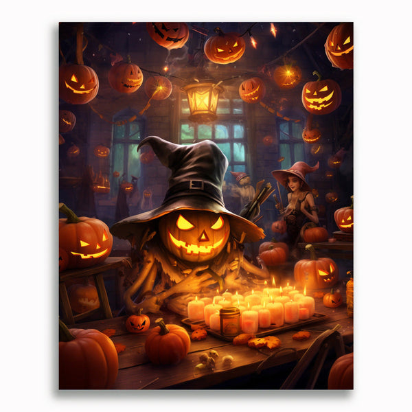 Malen nach Zahlen - Happy Halloween, Kürbis und Fledermaus