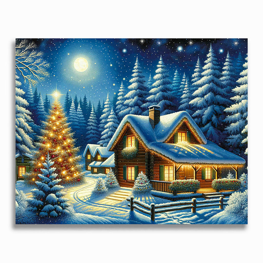 Malen nach Zahlen - Haus im Winterwald