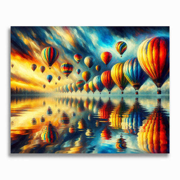 Malen nach Zahlen - Heißluftballon Spiegelbild See