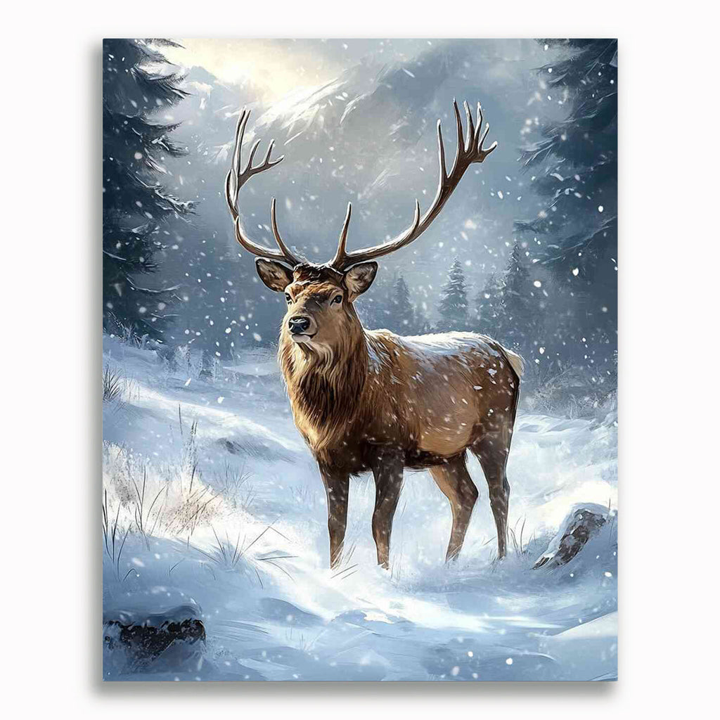 Malen nach Zahlen - Hirsch im Schnee
