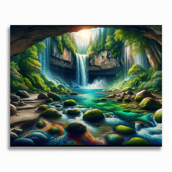 Malen nach Zahlen - Höle mit Wasserfall