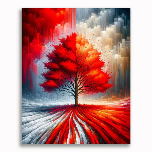 Malen nach Zahlen - Jahreszeiten Baum, Rottöne