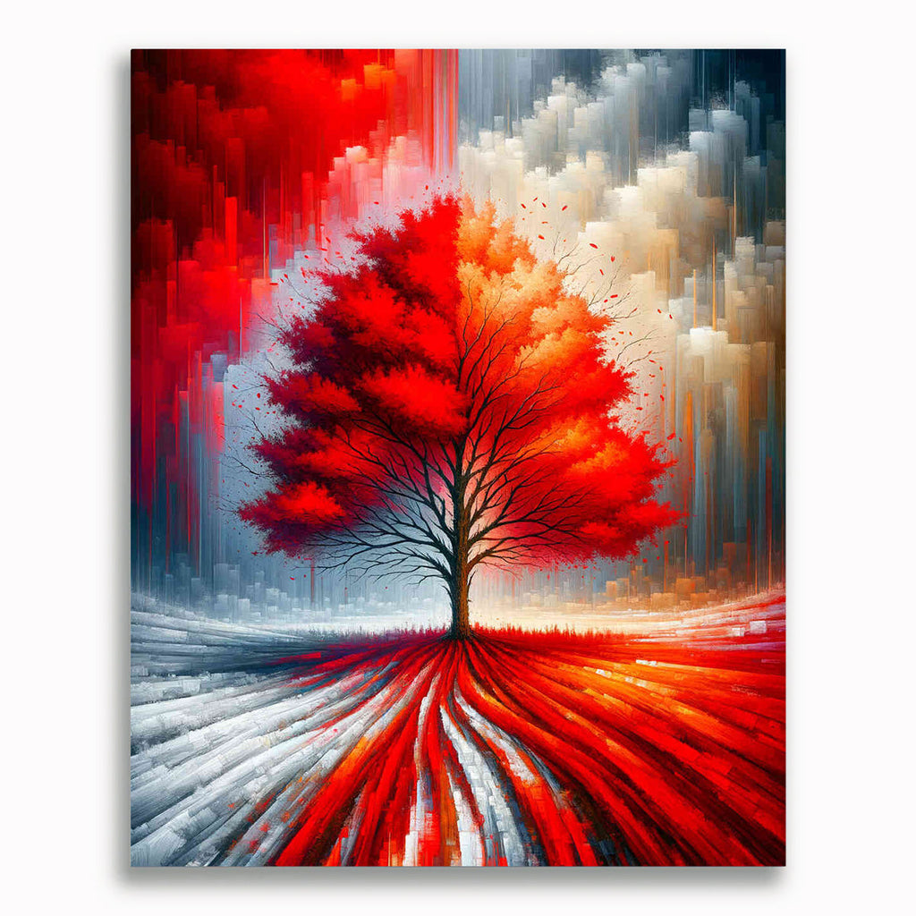 Malen nach Zahlen - Jahreszeiten Baum, Rottöne