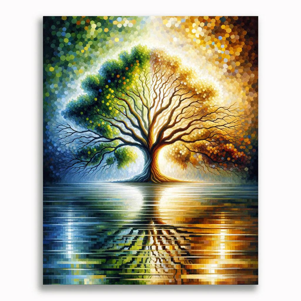 Malen nach Zahlen - Jahreszeiten Baum, Sonne