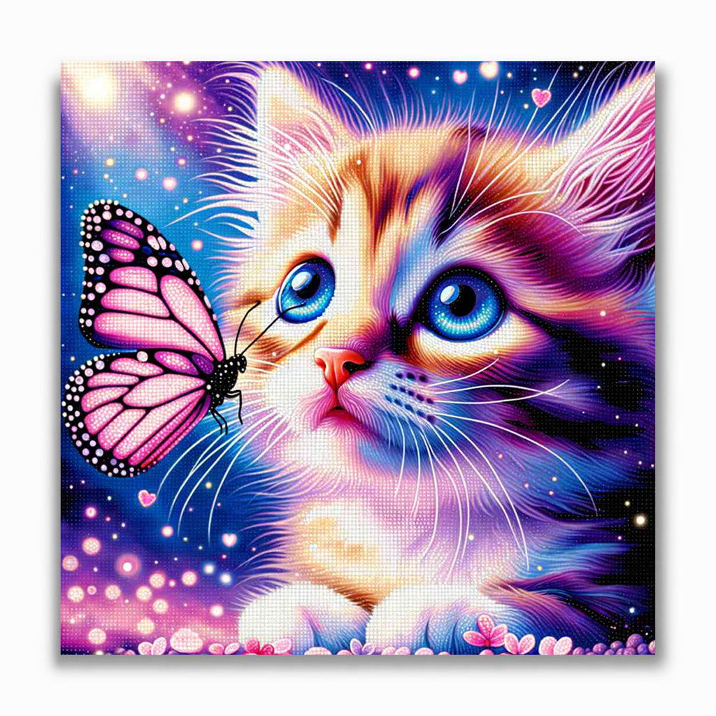 Malen nach Zahlen - Kätzchen mit Rosa Schmetterling