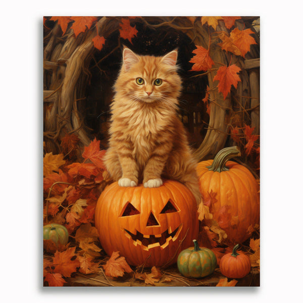 Malen nach Zahlen - Katze in Kürbis, Halloween
