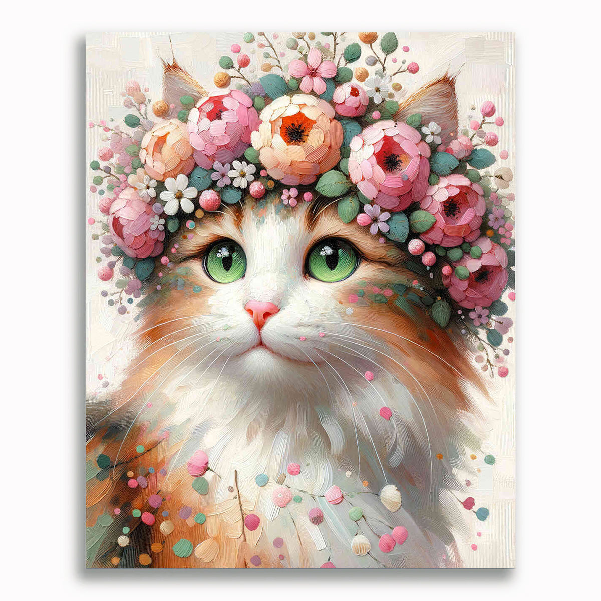 Malen nach Zahlen - Katze mit Blumenkranz