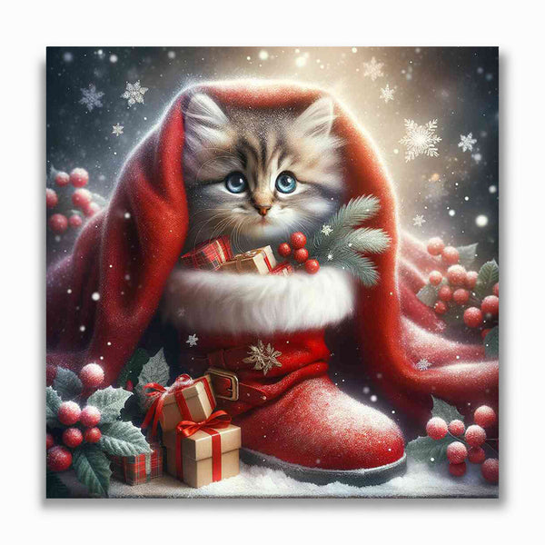 Malen nach Zahlen - Katze mit Weihnachtsstiefel