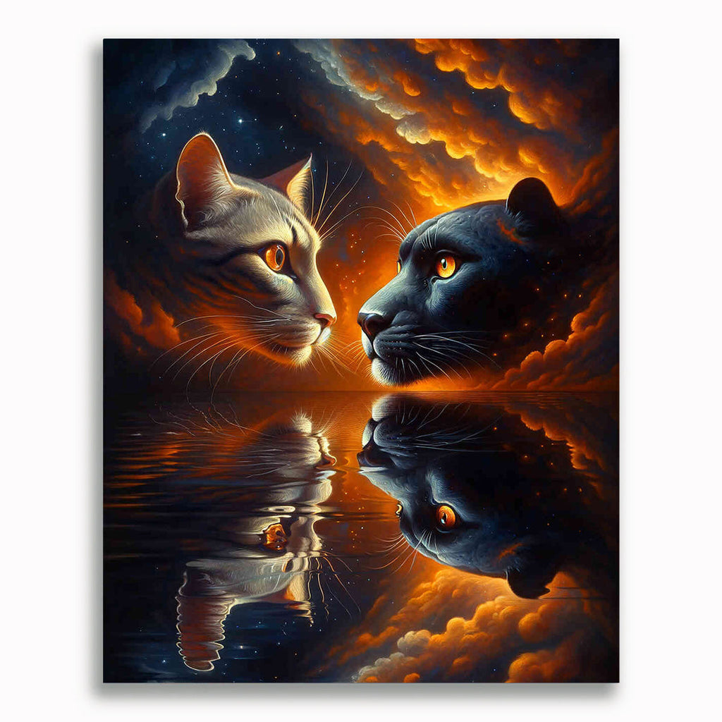 Malen nach Zahlen - Katze, Panther Spiegelbild