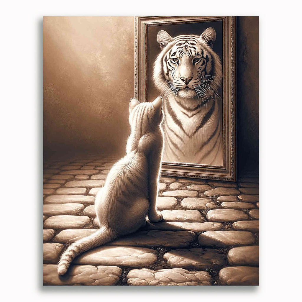 Malen nach Zahlen - Katze Weißer Tiger Spiegelbild