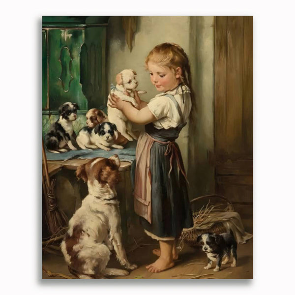 Malen nach Zahlen - Kind mit Hundewelpen