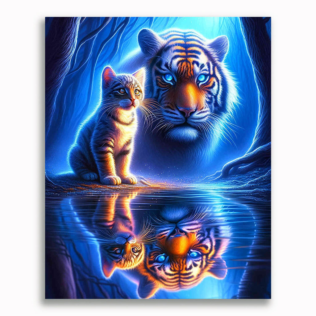 Malen nach Zahlen - Kleine Katze Großer Tiger Spiegelbild