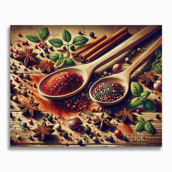 Malen nach Zahlen - Kochlöffel mit Gewürzen der Küche