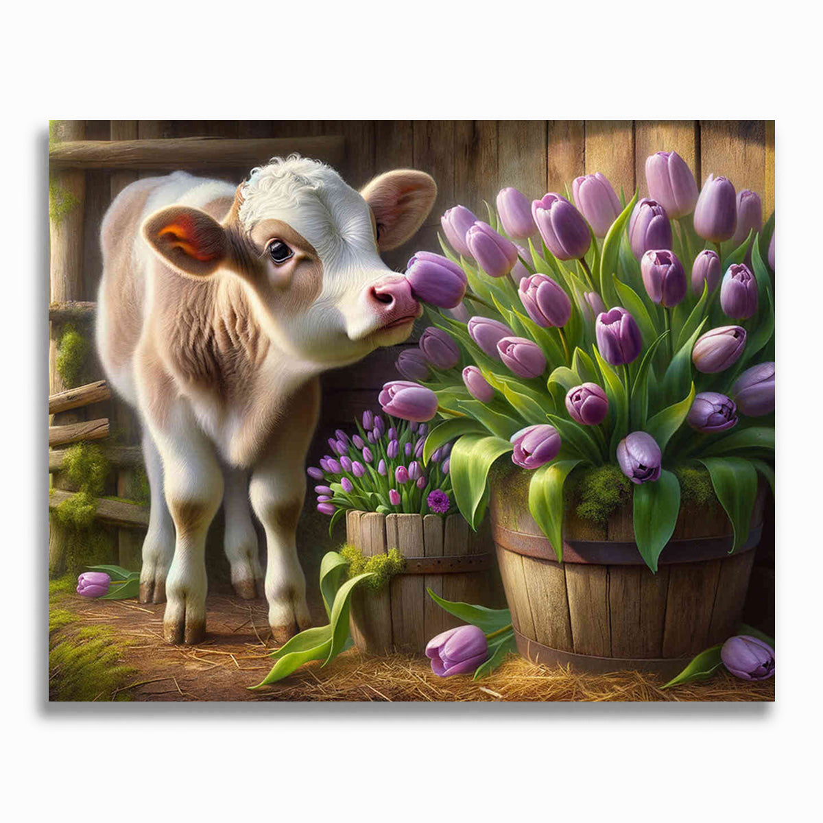 Malen nach Zahlen - Kuh und Tulpen