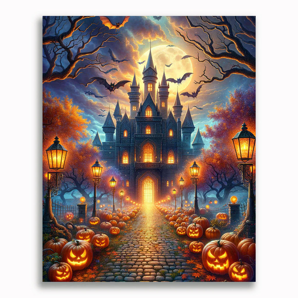 Malen nach Zahlen - Kürbis Halloween Schloß