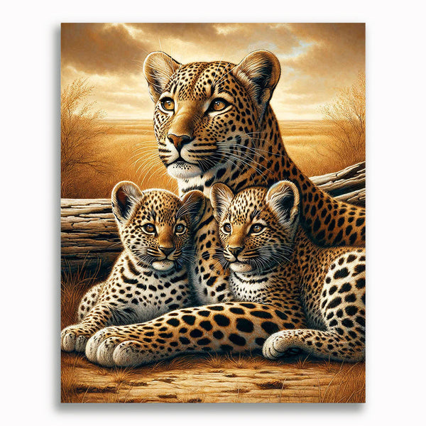 Malen nach Zahlen - Leopardenmutter mit Kindern