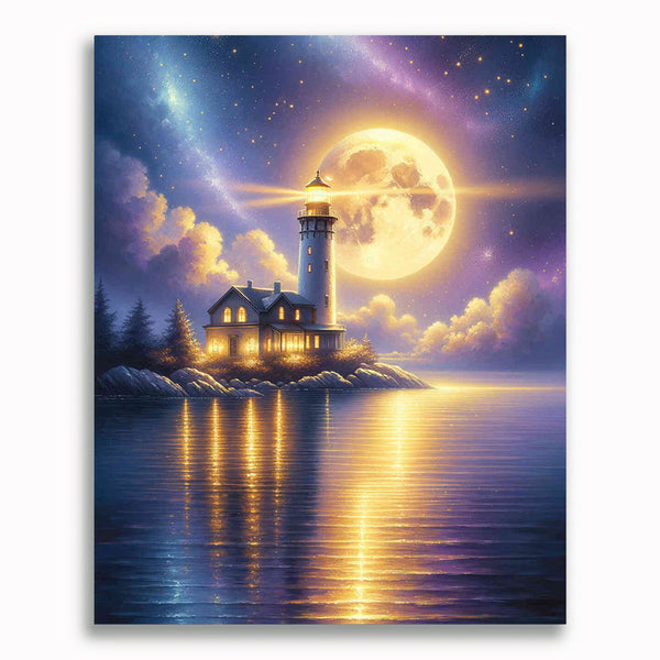 Malen nach Zahlen - Leuchtturm, Vollmond