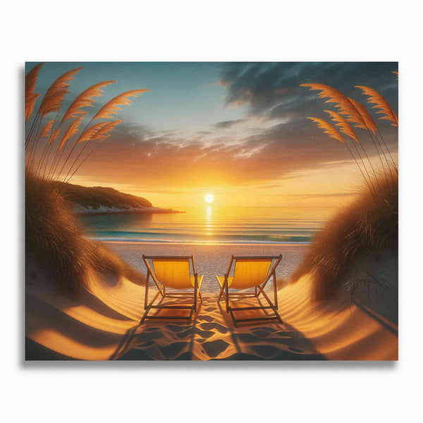 Malen nach Zahlen - Liegestühle im Sonnenuntergang