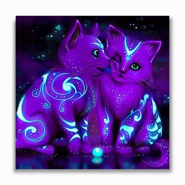 Malen nach Zahlen - Lila leuchtende Katzen