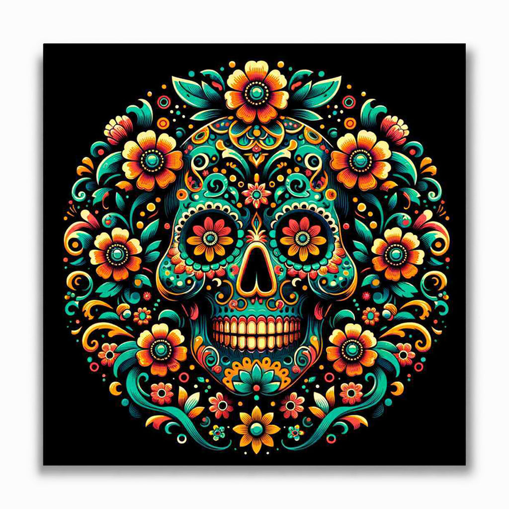 Malen nach Zahlen - Los Muertos, Blumen und Totenkopf