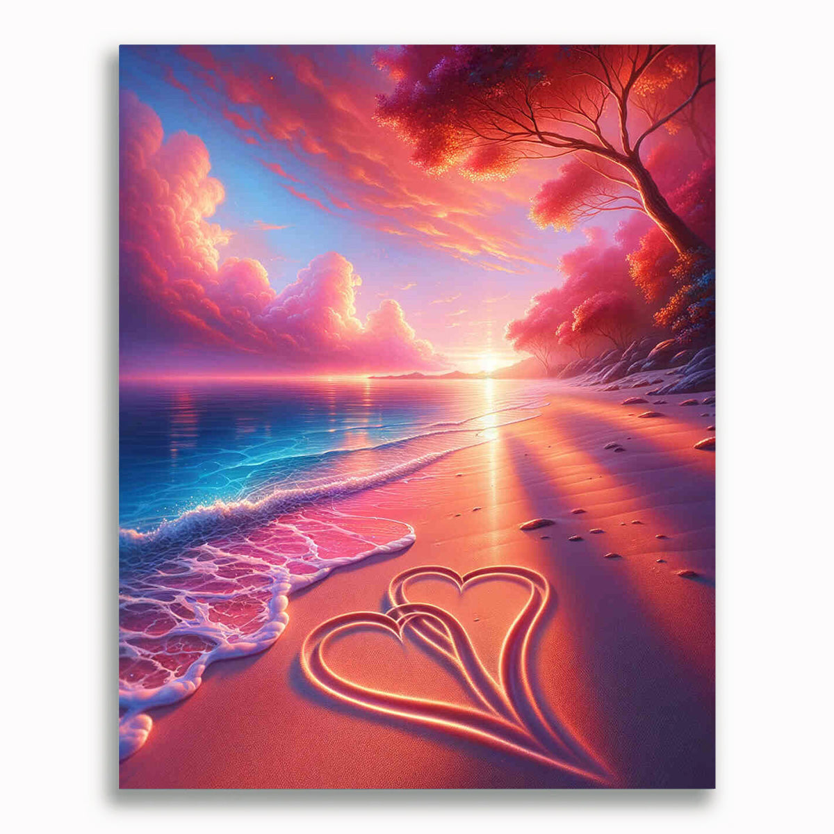 Malen nach Zahlen - Love Herz im Sand Sonnenuntergang