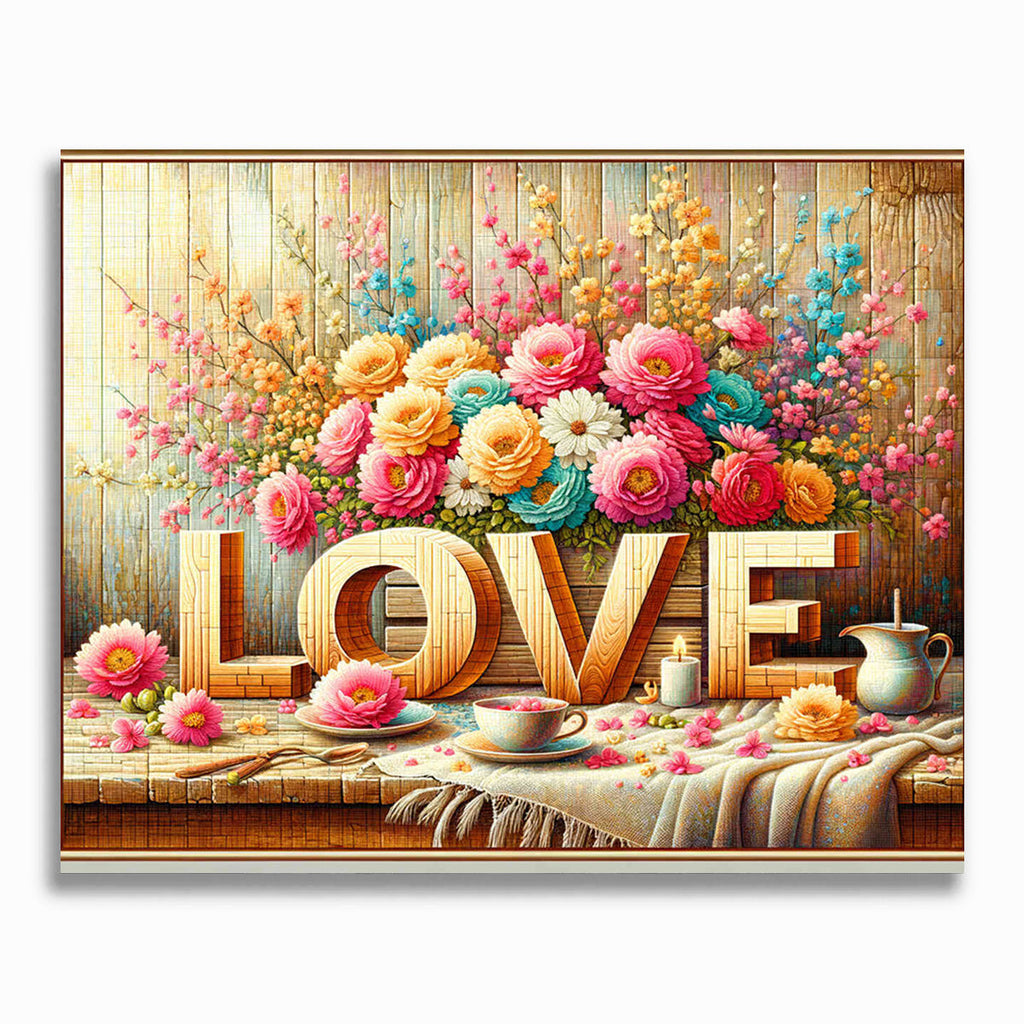 Malen nach Zahlen - Love, Holzoptik