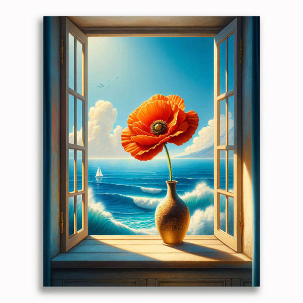 Malen nach Zahlen - Mohnblume auf Fensterbank