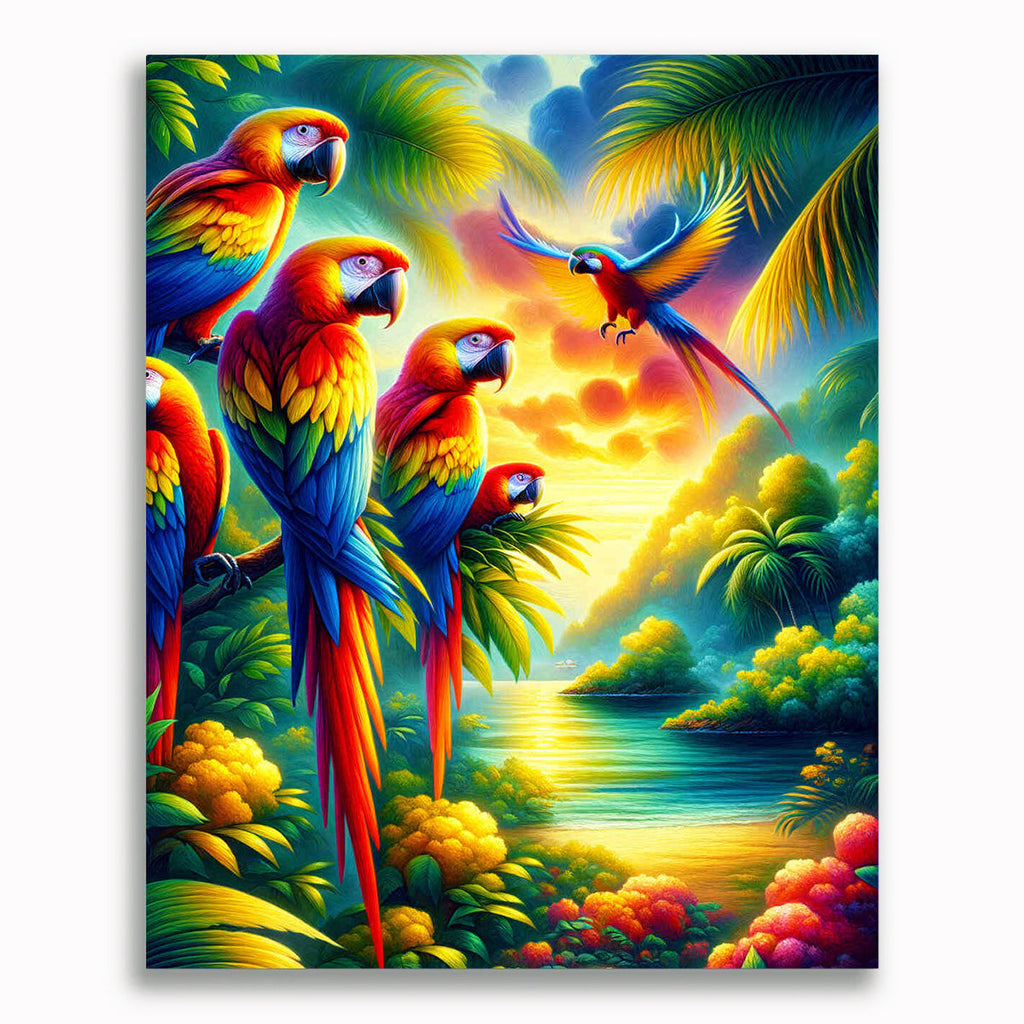 Malen nach Zahlen - Papageienfamilie