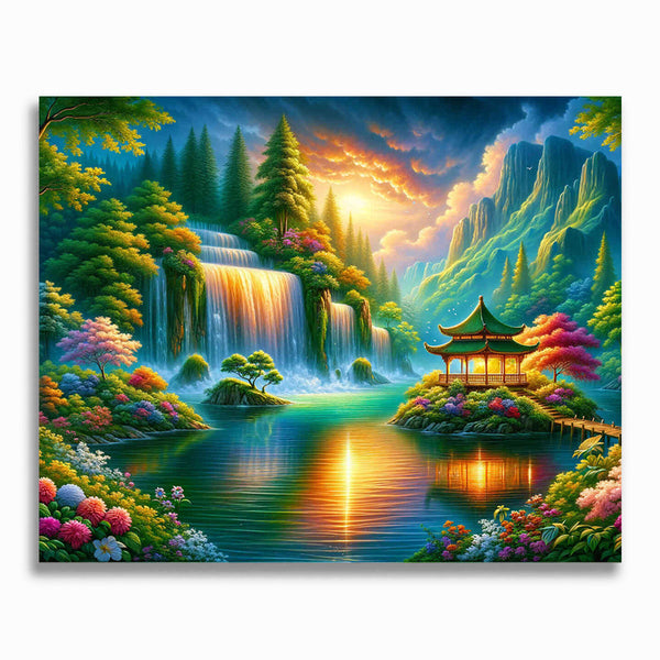 Malen nach Zahlen - Pavillon am Wasserfall